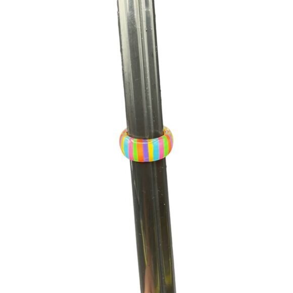 Rainbow Striped Resin Band Ring - Picture 5 of 5